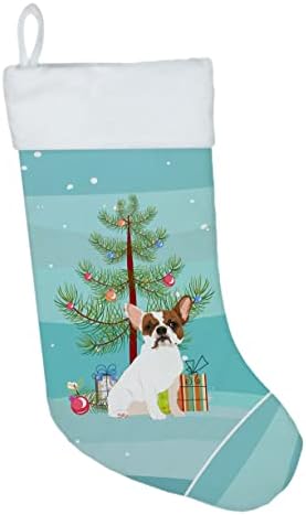 Богатства на Каролина WDK3056CS Француски булдог бело 2 Божиќно Божиќно порибување, камин виси чорапи Божиќна сезона забава