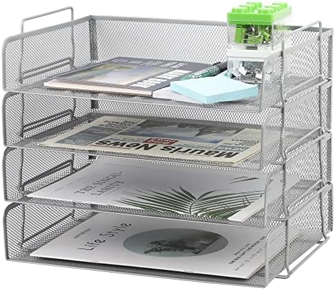 EasePres 4 Tier Stacable Desktop Document Document Photter Tray Tray Organizer | Колекцијата на мрежи, сребро