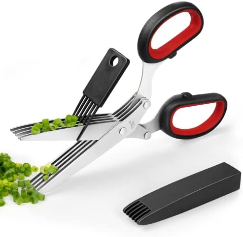 Ножици на билки - Vibirit Не'рѓосувачки челик 5 сечила кујнски ножици секач за билки со безбедносно покритие и чешел за чистење за сечење босилек, чиста, магдонос, зелен?