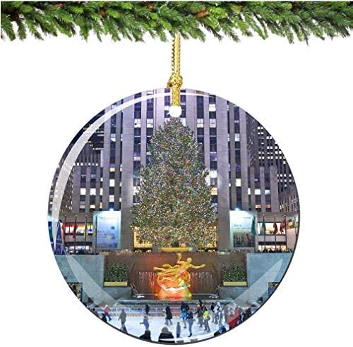Божиќен украс на градските сувенири Рокфелер, порцелан на новогодишна елка 2,75 Двоен страничен центар на Рокфелер Божиќни украси