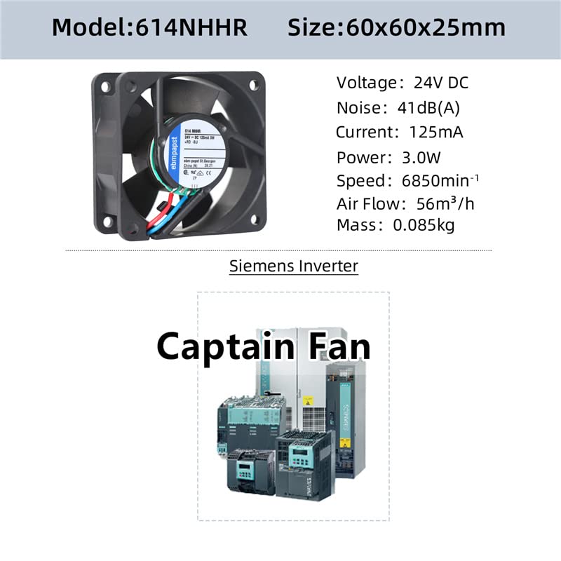 614NHHR EBM PAPST FAN DC 24V вентилатор 125MA 3.5W 6025 Аксијален вентилатор за инвертер/погон модул