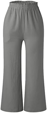 Мејмија лето за женски памучни постелнини панталони цврста боја случајна пушка со високи половини палацо џемпери