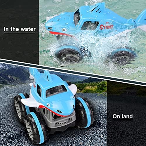 Amphibious RC автомобил Goolrc, 2,4GHz 4WD далечински управувач со автомобил, RC ајкула со 360 ° ротирачки и LED светла, водоотпорни подароци за електрични возила за деца, момчиња и д?