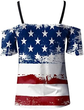 Патриотски кошули за жени во САД знаме летен краток ракав со кратки ракави V-вратот ленти за маици за вратоврска лабава вклопена лежерна