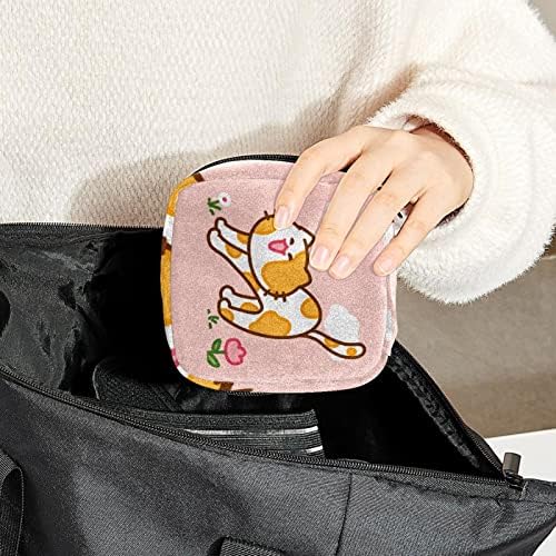 Оријукан санитарна торба за складирање на салфетка, преносна менструална подлога за патенти, торбичка за складирање на тампон за жени девојки, цртан филм животинс?