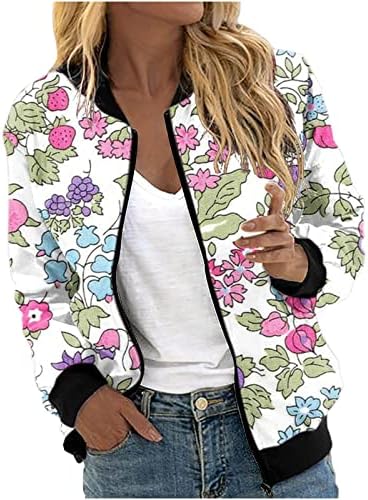Chaptionенски цветни градиентски графички јакна за графички патент на култура со долги ракави, надвор од облеката на вратот на вратот,