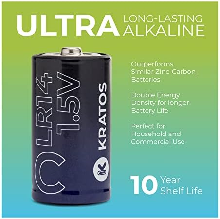 Батерии Kratos Power C - 4 пакувања алкални батерии - долготрајни батерии на Ц -намена - 10 -годишен рок на траење - батерии без фенерче за ланчиња - батерии за замена за еднокр