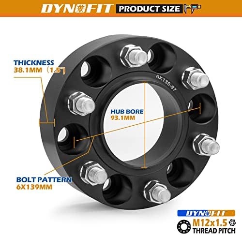 Dynofit 6x5,5 Hubcentric Wheel Spacer за 2019-2023 Ford Ranger XLT Lariat Raptor 2021-2023 Ford Bronco, 4PCS 1,5 инчи 6x139.7