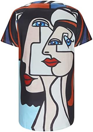 Womenените летни обични маички врвови уметнички апстрактни маички за печатење на печатење трендовски кратки ракави екипаж на вратот