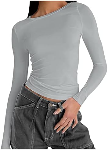 Женски врвови женски цврста боја на вратот маица топла девојка тенка долга ракава кошула врвна блуза