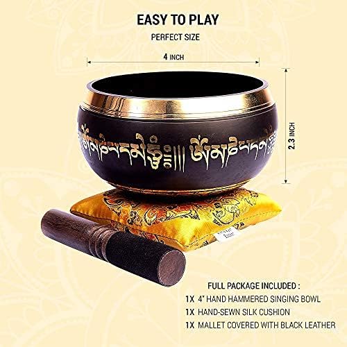 Тибетски сет за садови за пеење - 4 Лесно е да се игра автентичен рачно изработен за медитација звук 7 чакра заздравување од хималајската