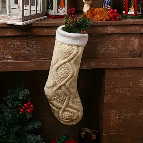 Божиќни чорапи Божиќни чорапи Масовно 15 инчи плетени зелени бели црвени Божиќни украси чорапи Рустикално ткаење за украси за сезони на семејни празници