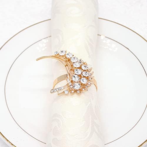 Луксузни прстени со лисја од лисја од 4, лисја од златни салфери за дневни забави, роденден, свадба, Божиќ, Денот на благодарноста, Сервиет украси