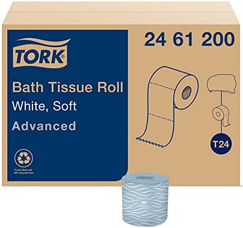 Tork Tork Roll White T24, Advanced, 2-Ply, 80 x 500 листови, 2461200 & Perforated Paper Paper Paper, бела, универзална, 2-плука, кутија од 30 ролни, 120 по ролна, 3.600 крпи