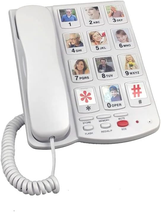Zykbb Big Chound Coder Телефон за сениори, телефонски фиксни телефон за сениори, со заменливиот клуч за меморија на слики, засилувач