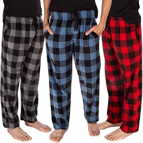 ДГ Хил 3 Спакувајте Карирани Машки Пижами Панталони Поставете Дно Руно Дневна Облека За Спиење Пјс Со Џебови Микрофле