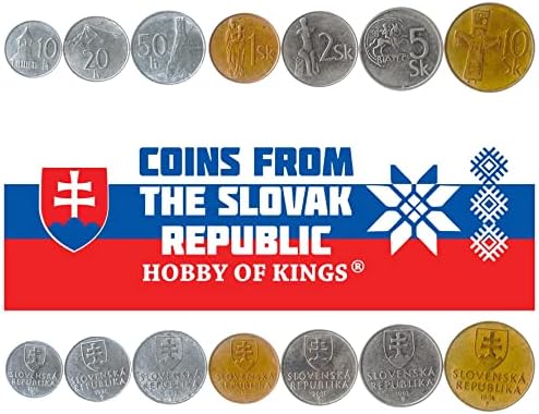 7 Монети Од Словачка | Словачка Колекција На Монети 10 20 50 Халиеров 1 2 5 10 Корун | Циркулирано 1993-2008 | Замокот Девин | Камбанарија