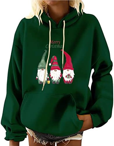 Среќна Божиќна маица женски карирани дрвја графички џемпер со долг ракав, обичен подарок Туника врвови