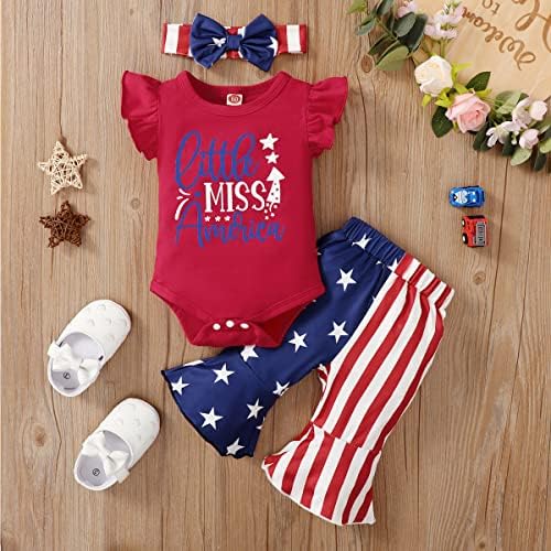 Новороденче на АСЛАЈЛМЕ девојче 4 -ти јули Облека Бебе четврто јули Облека Американско знаме разгорени панталони Облека