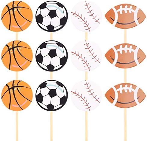 Amosfun Cuake Toppers Sports Theme Football Basketball Rugby Cake Insert