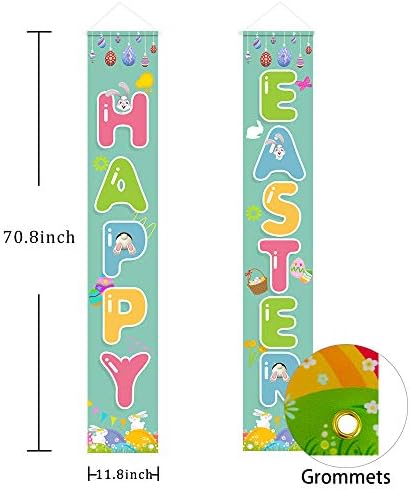 Знак за велигденски тремот, среќен знак на тремот на Велигден тема со декорација на зајаче за јајца за здраво пролет на отворено во затворен трем