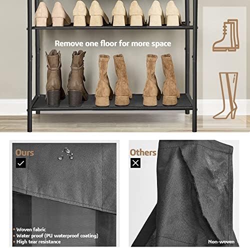 Tutotak Shoe Rack 7 Tier, Тесен организатор на чевли за влез во плакарот, со 6 полици на ткаенини и врвот за торби, полица за