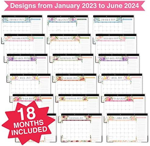 1 Цветен Календар За Големо Биро 2023-2024 Календарска Подлога За Биро, 1 Магнетен Неделен Планер За Оброци Табла За Суво Бришење