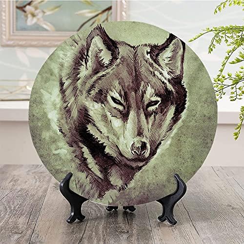 Декоративни плочи на лигутари, украс за печатење тетоважа, глава на волк на жестокиот воин големо куче на, 6 инчи, 1 чинија со 1 штанд за приказ,
