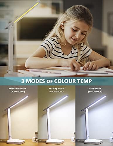 Фиоални ламби за биро за домашна канцеларија LED мала ламба за биро со прилагодлива рака и чувствителна контрола на допир, 3 бои Димензибилна