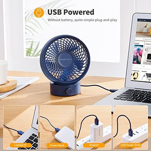 Fanубител на USB биро SmartDevil, мал вентилатор за лична работна површина со силен ветер, тивка операција преносен мини вентилатор