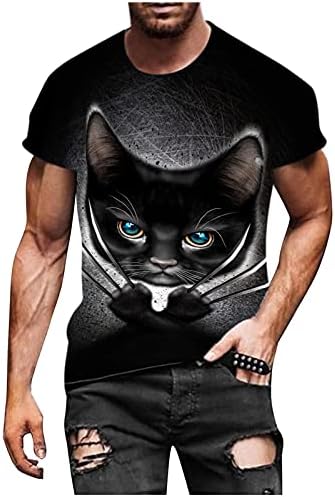 Модна графичка маица за животински за мажи, 3Д печатени бои со кратки ракави со кратки ракави на врвови
