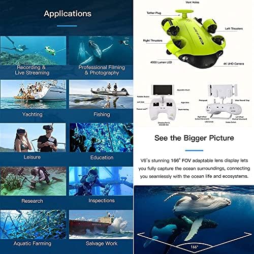 UJIKHSD Подводен дрон - Мал големина 4K Full HD подводен дрон со камера за прегледување во реално време, далечински управувач на апликации и преносен со носење куќиште, улт?