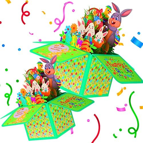 2 пакувања Велигденски честитки 2023 Велигденска скокачка картичка со коверти 3Д -кутии картички за велигденска забава јајца цвеќиња од празници