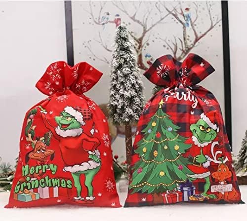 Торби За Вреќи со Дедо Мраз, Голема Божиќна Платнена Торба Со Врвка За Влечење, 18 Х 10 Инчна Торба За Складирање На Божиќни Подароци