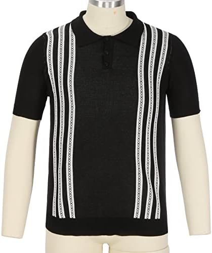 Врвови за машка плетена блуза, копче за блокирање на боја надолу, кратки ракави со кратки ракави, тенок вклопуван случајни