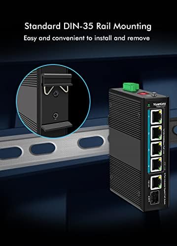 Yuanley 4 Port Industrial Gigabit PoE Din-Rail Switch, 4 POE+ порта 1000Mbps, 1 Gigabit Uplink, 1 SFP порта, IEEE802.3Af/на 120W, нерешени,