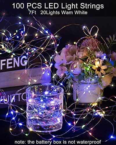 100 пакувања со бајки со бајки управувани, 10 -тина 30 LED стринг светла водоотпорна бакарна жица Firefly Starry Lights за свадбена забава,