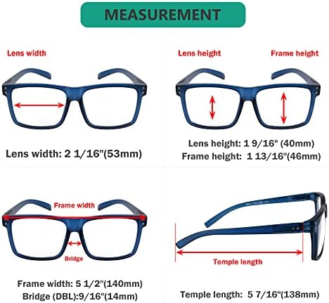 Eyekepper 5-пакувања со преголеми очила за читање квадратни читатели на големи рамки за мажи и жени