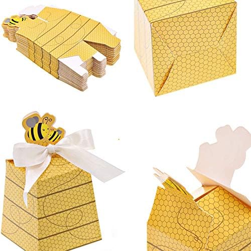 Меимеида 30 Пакет Кутии За Бонбони Од Бумбари Третирајте Кутии Кутија За Подароци Од Пчелни Кошници Од Хартија Со Лента За Декорација На Пчелни Забави Роденден На П?