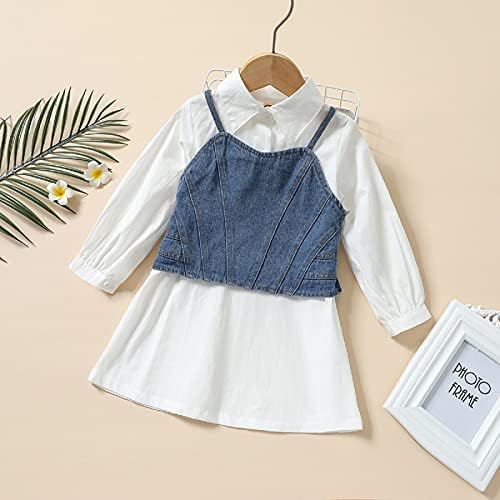 Детско дете бебе девојче лето облека со кратки ракави маица фустан Туника врвови со тексас елек корсет 2 парчиња облека