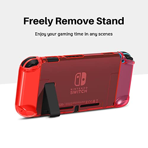 TNP Dockable Case за Nintendo Switch - Јасно заштитно куќиште за Nintendo Switch и Controller oycon со 3 поставени капачиња за зафат на палецот - Склоп TPU Case, затемнет црвен