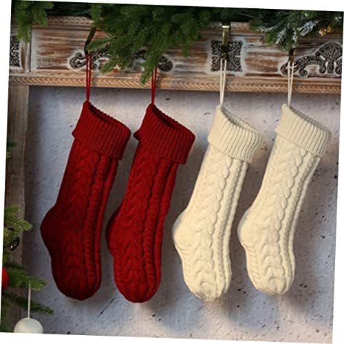 Јојофуни 1 сет 4 парчиња Божиќни украси плетени чорапи што висат држач за прибор за прибор за природа Декор Божиќни подароци чорапи камин чорапи