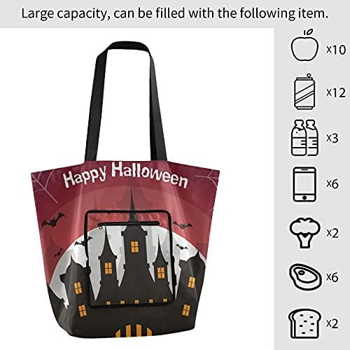 Ноќта на вештерките куќа веб -месечина преклопена торба торба за еднократна употреба на намирници, тешка школа торба торба за купување