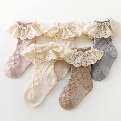 Шарено детство бебиња Грилс Руфл чипка чорапи Детето гроздобер ребрести принцеза Фрили фустан кратки чорапи