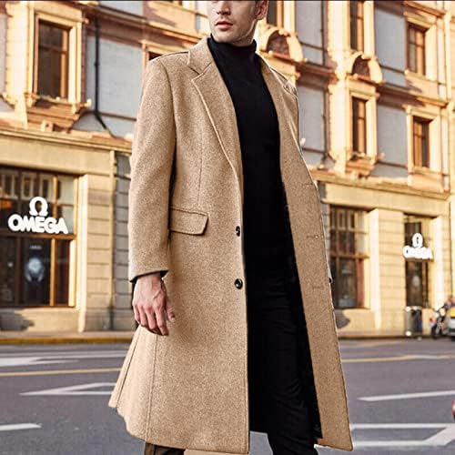 Менс зимски палта Машки британски стил Цврст боја Долг палто Модерно топло волнено палто јакни