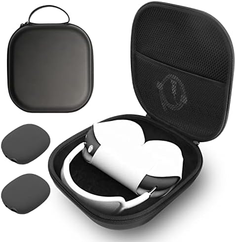 Тешко куќиште за Opoway за AirPods Max со режим на спиење, надграден пат за носење на слушалки со силиконски капаци на Earpad и џеб за мрежни мрежи, преносна торба за заштитно с?