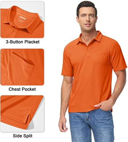 Magcomsen Обични поло маици за мажи со краток ракав со џебни голф кошули Брзи суви летни кошули