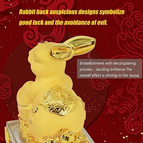 Бвинка Фенг Шуи Кинески Зодијак зајак зајаче Година Златна смола колекционерска фигура декорација за среќа и богатство совршена за вашиот