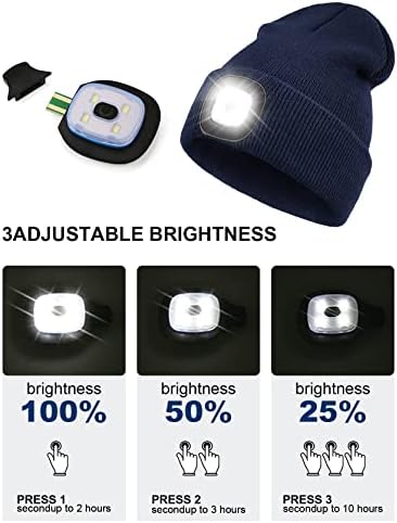 Меласа Унисекс Бејни капа со светлина за деца, USB полнење на рацете бесплатно LED капаче за предности, плетена ноќна светлина капаче
