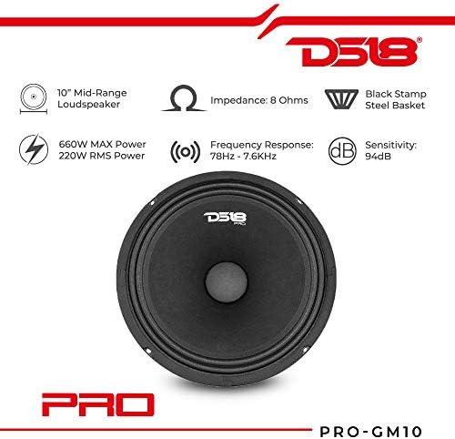 DS18 4X PRO-GM10 10 Звучници со среден опсег 660 Watts 8-OHM со 4x LRING10 LED RGB RING SOPERT. Вклучен LED-BTC LED Bluetooth Control за прилагодливи